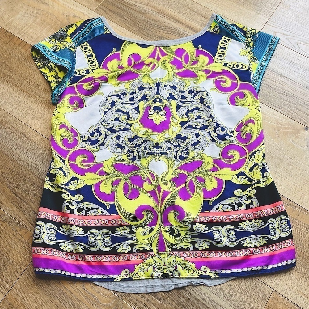 A.n.a Printed Satin Like Short Sleeve Top